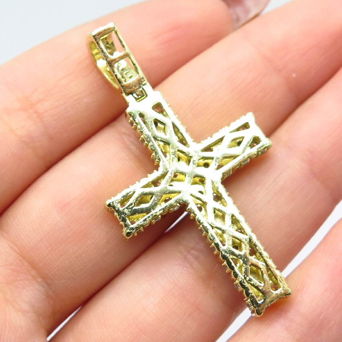 925 Sterling Silver Gold Plated C Z Cross Pendant