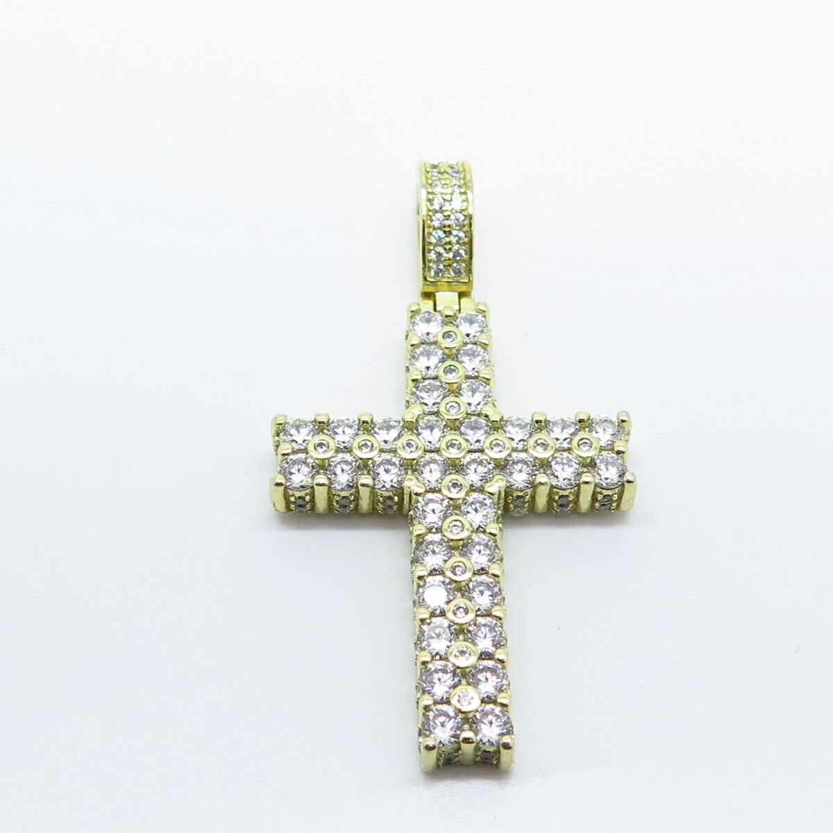 925 Sterling Silver Gold Plated C Z Cross Pendant