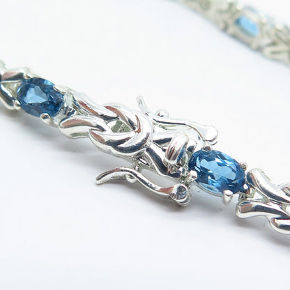 925 Sterling Silver Real Blue Topaz Gemstone Knot Link Bracelet 7.25"