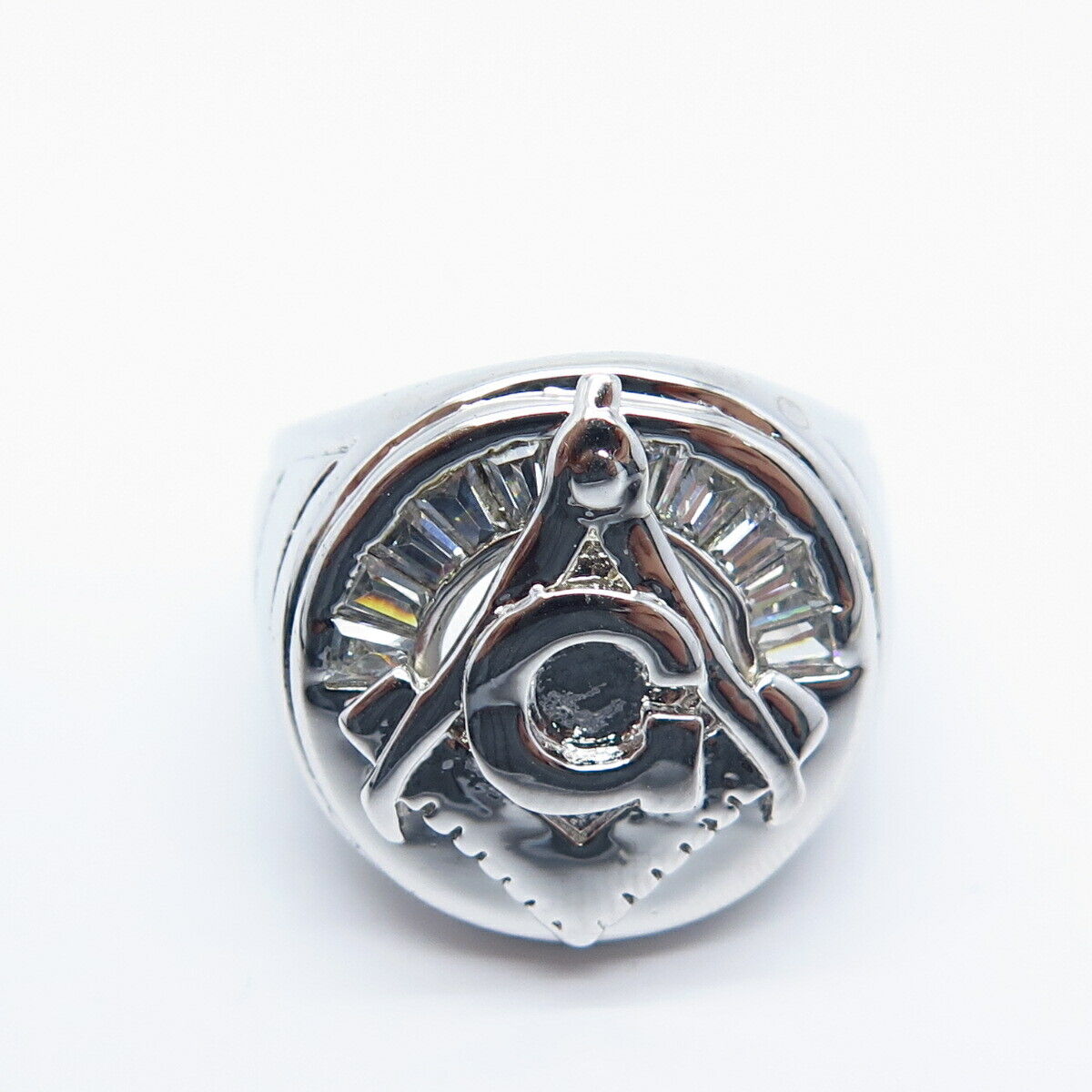 925 Sterling Silver C Z Masonic Ring Size 9.25