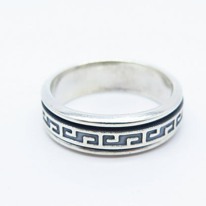 925 Sterling Silver Vintage Greek Maze Rotating Band Ring Size 13