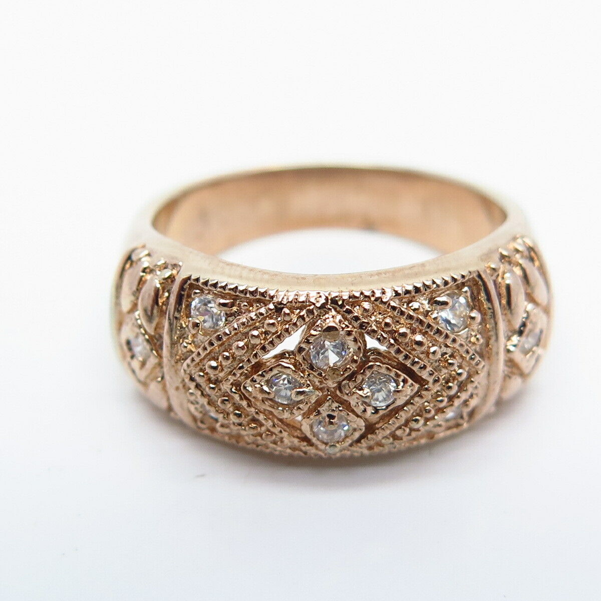 925 Sterling Silver Gold Plated C Z Ornate Ring Size 5.75