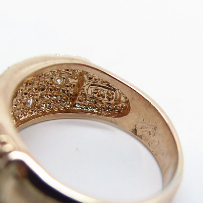 925 Sterling Silver Gold Plated C Z Ornate Ring Size 5.75