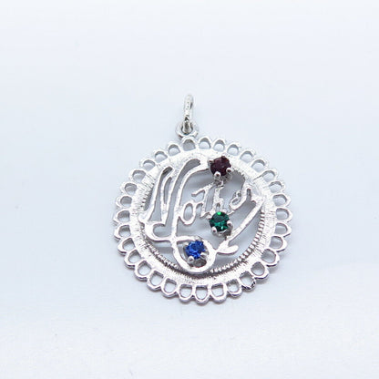 925 Sterling Silver Multi-Color C Z "Mother" Ornate Pendant