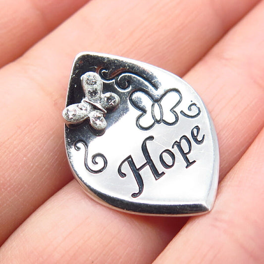 925 Sterling Silver C Z "Hope" Butterfly Slide Pendant