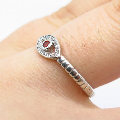 925 Sterling Silver White & Red Garnet-Tone C Z Eye Ring Size 6