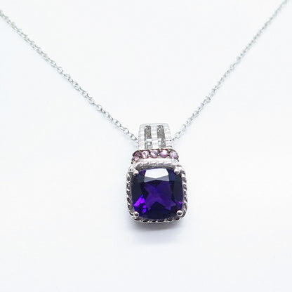 925 Sterling Silver Amethyst Gem & Lab-Created Sapphire Rolo Chain Necklace 17"