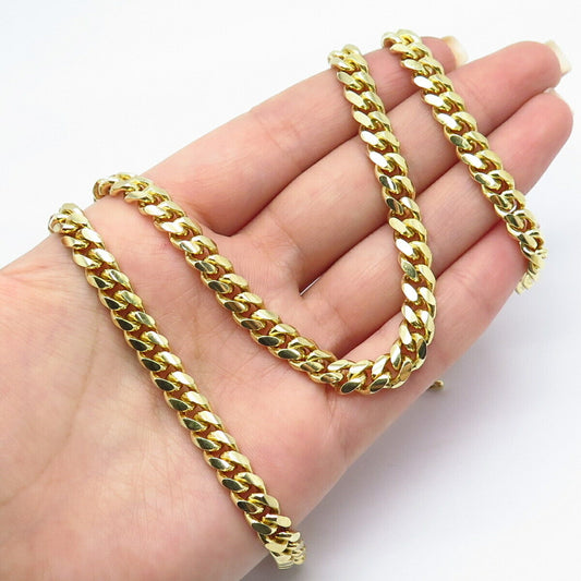 925 Sterling Silver Gold Plated Vintage Cuban Chain Necklace 28"