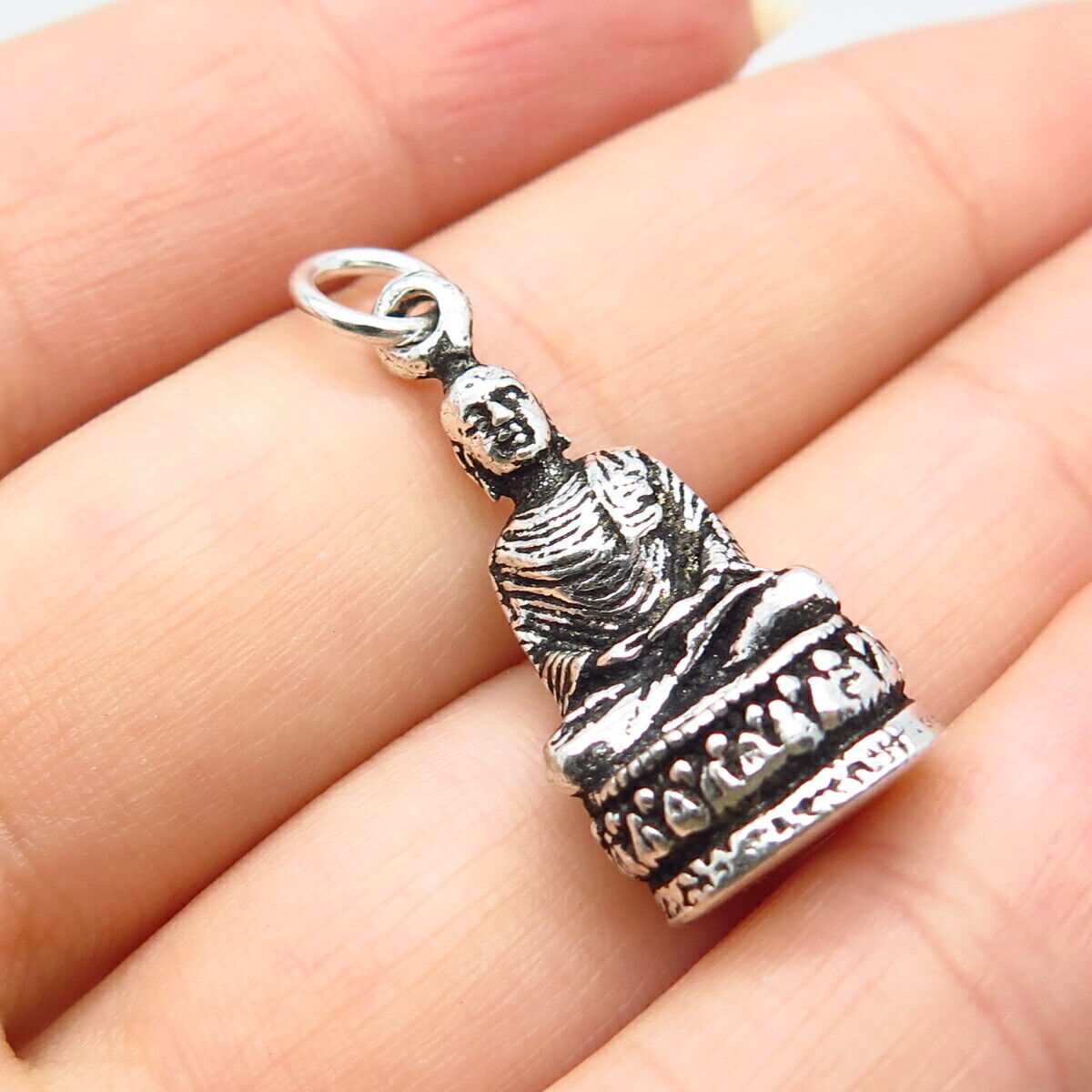 925 Sterling Silver Vintage Sitting Buddha God Charm Pendant