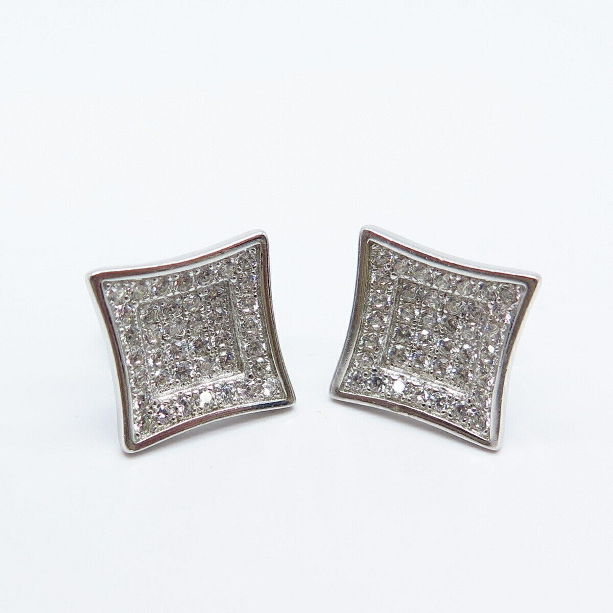 925 Sterling Silver Pave C Z Square Stud Earrings