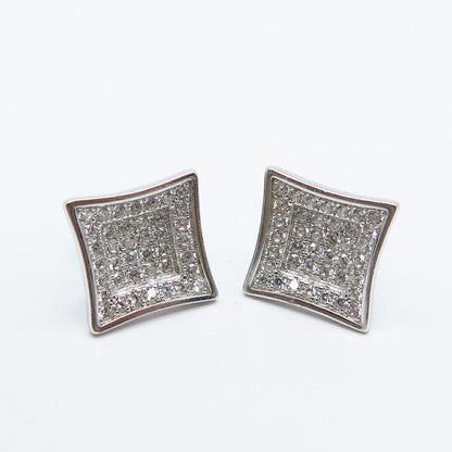 925 Sterling Silver Pave C Z Square Stud Earrings