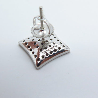 925 Sterling Silver Pave C Z Square Stud Earrings