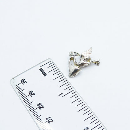 925 Sterling Silver Vintage Stork Carrying Baby Pendant