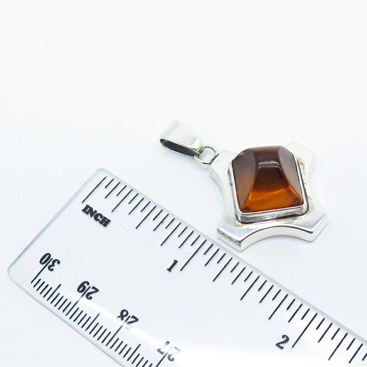 925 Sterling Silver Vintage Real Amber Cross Pendant