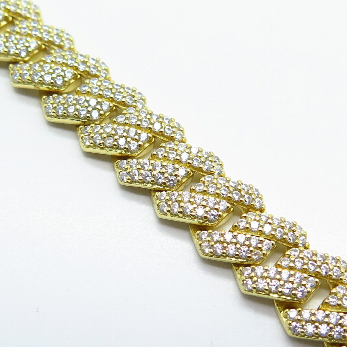 925 Sterling Silver Gold Plated C Z Cuban Link Bracelet 8.5"