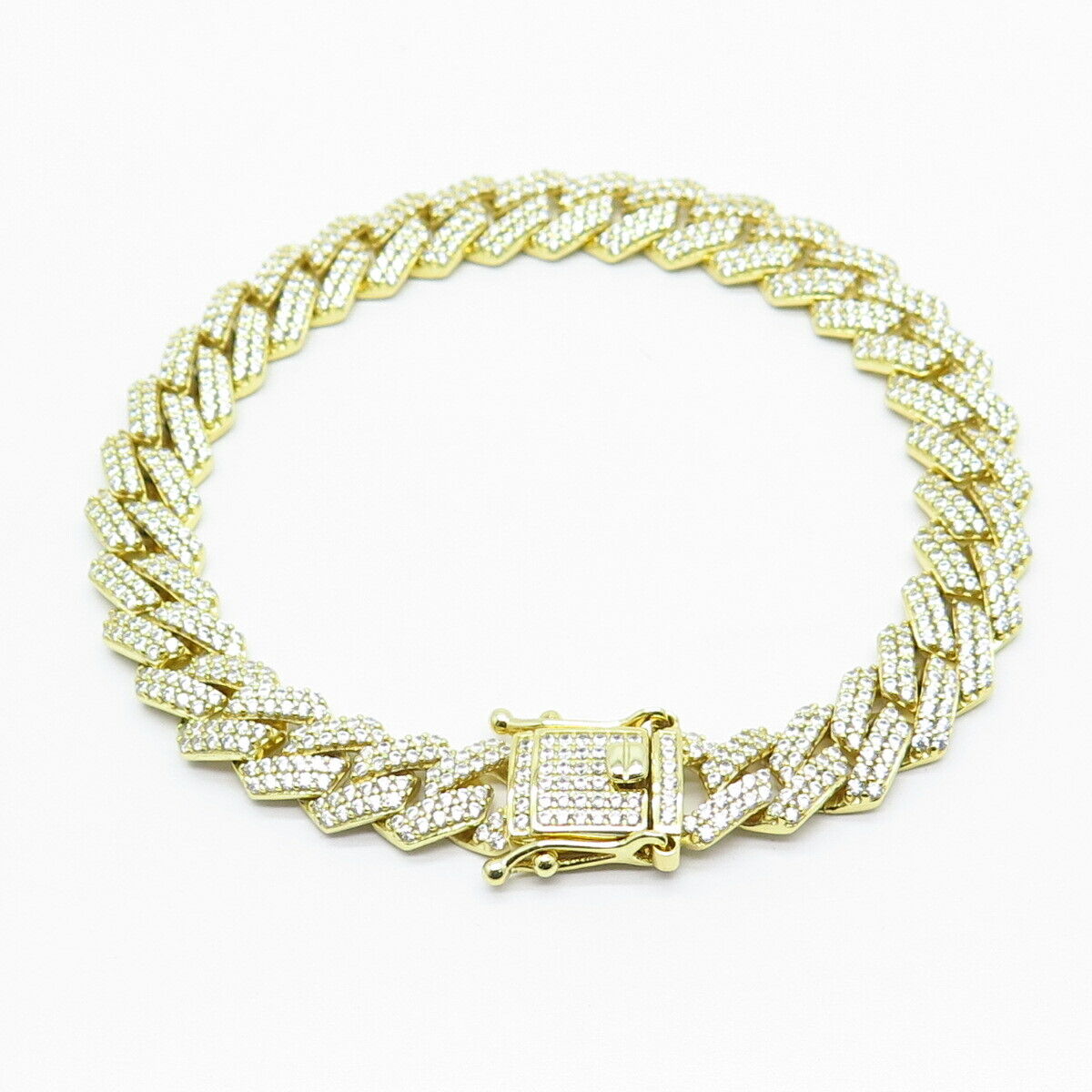 925 Sterling Silver Gold Plated C Z Cuban Link Bracelet 8.5"