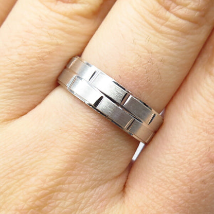 925 Sterling Silver Brick Textured Band Ring Size 6.75