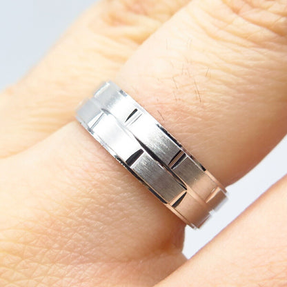 925 Sterling Silver Brick Textured Band Ring Size 6.75