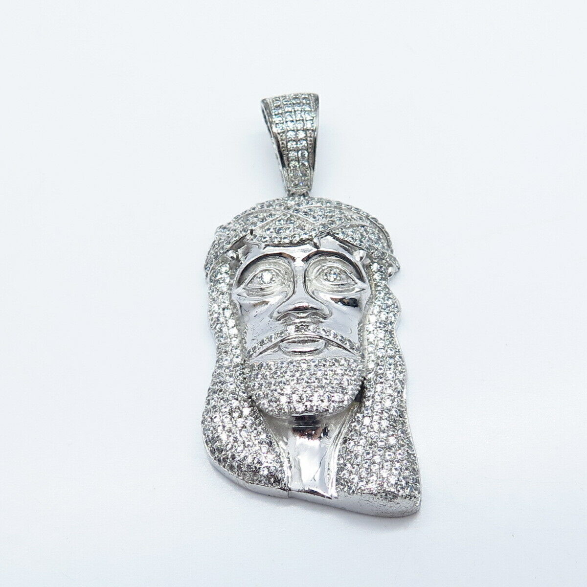 925 Sterling Silver Pave C Z Jesus Religious Pendant