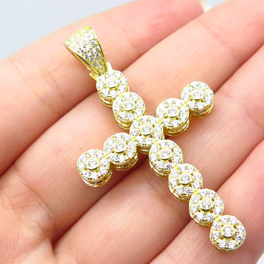 925 Sterling Silver Gold Plated C Z Cross Pendant