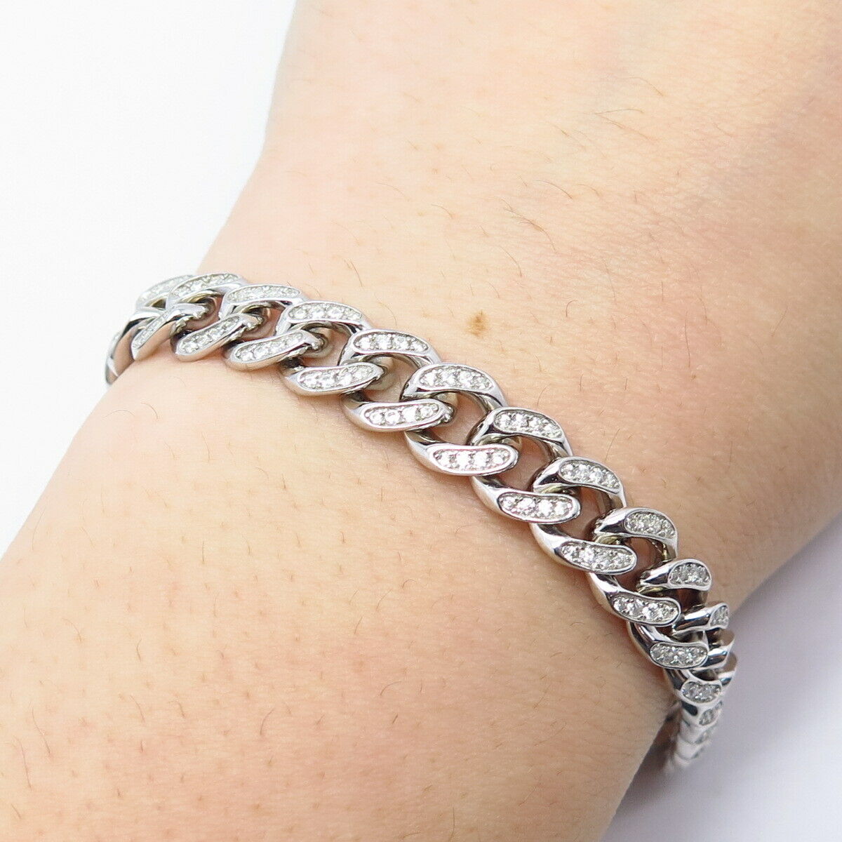 925 Sterling Silver C Z Cuban Link Bracelet 7"