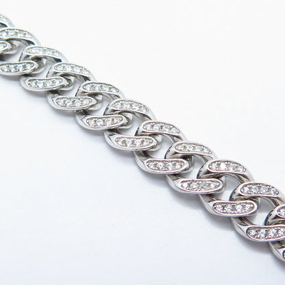 925 Sterling Silver C Z Cuban Link Bracelet 7"