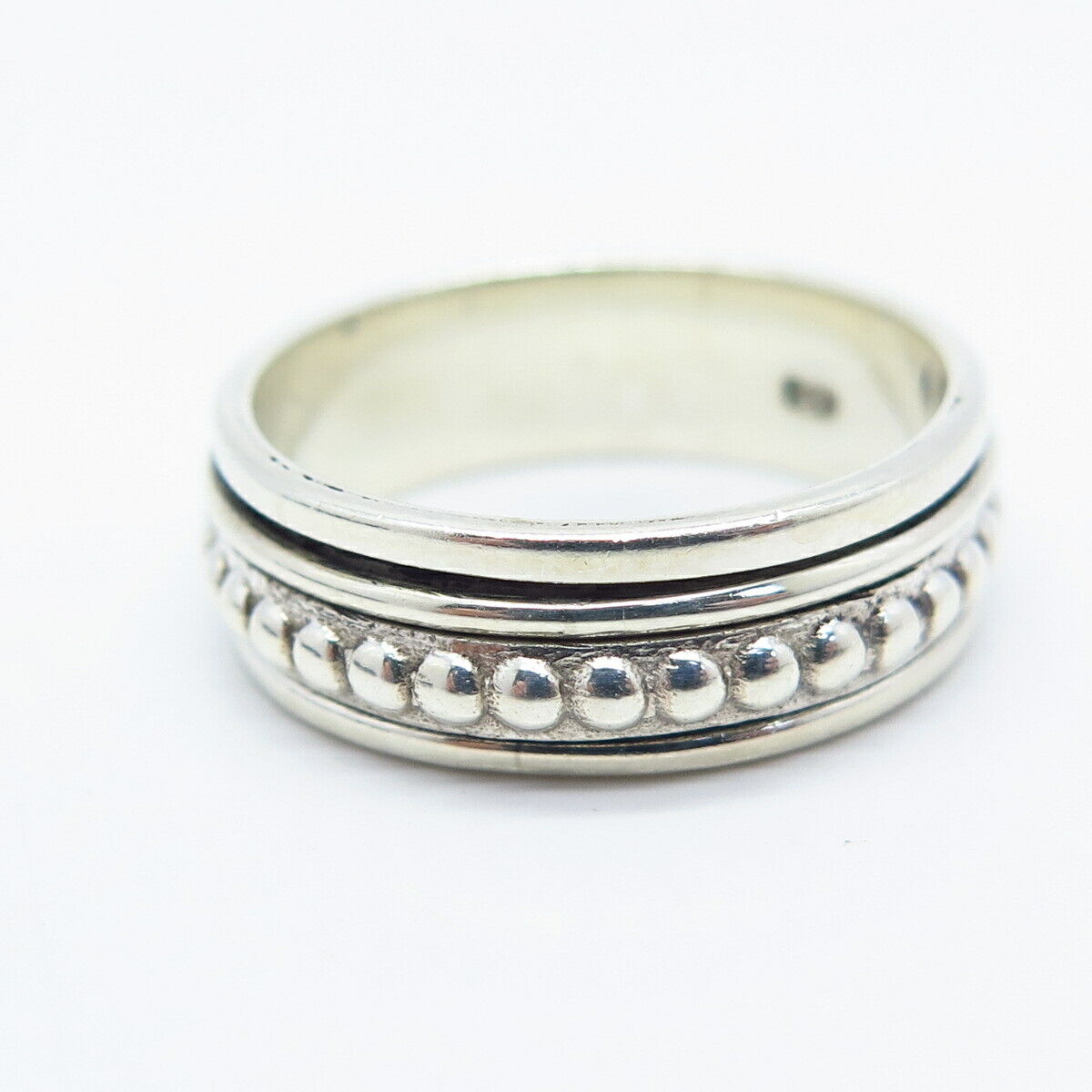 925 Sterling Silver Beaded Rotating Band Ring Size 7.75