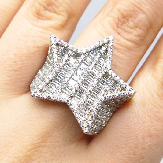 925 Sterling Silver Pave C Z Star Wide Ring Size 10