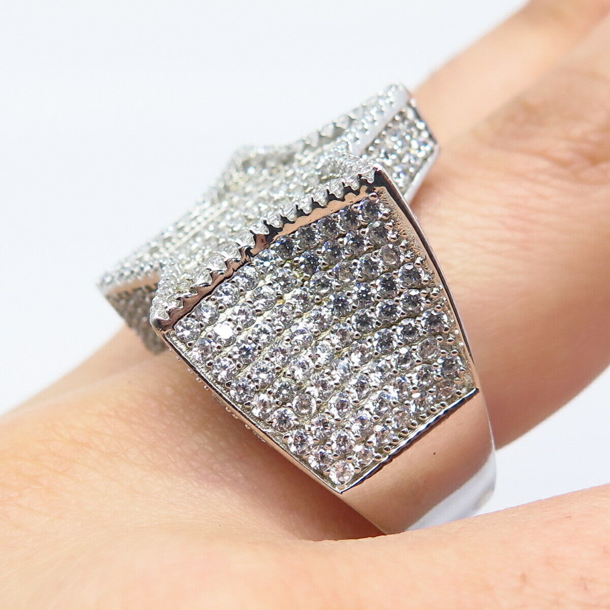 925 Sterling Silver Pave C Z Star Wide Ring Size 10