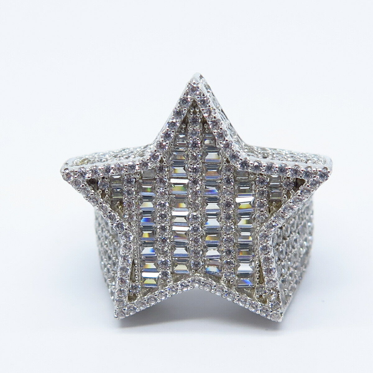 925 Sterling Silver Pave C Z Star Wide Ring Size 10