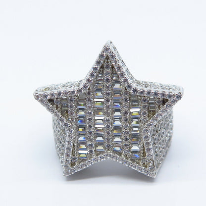 925 Sterling Silver Pave C Z Star Wide Ring Size 10