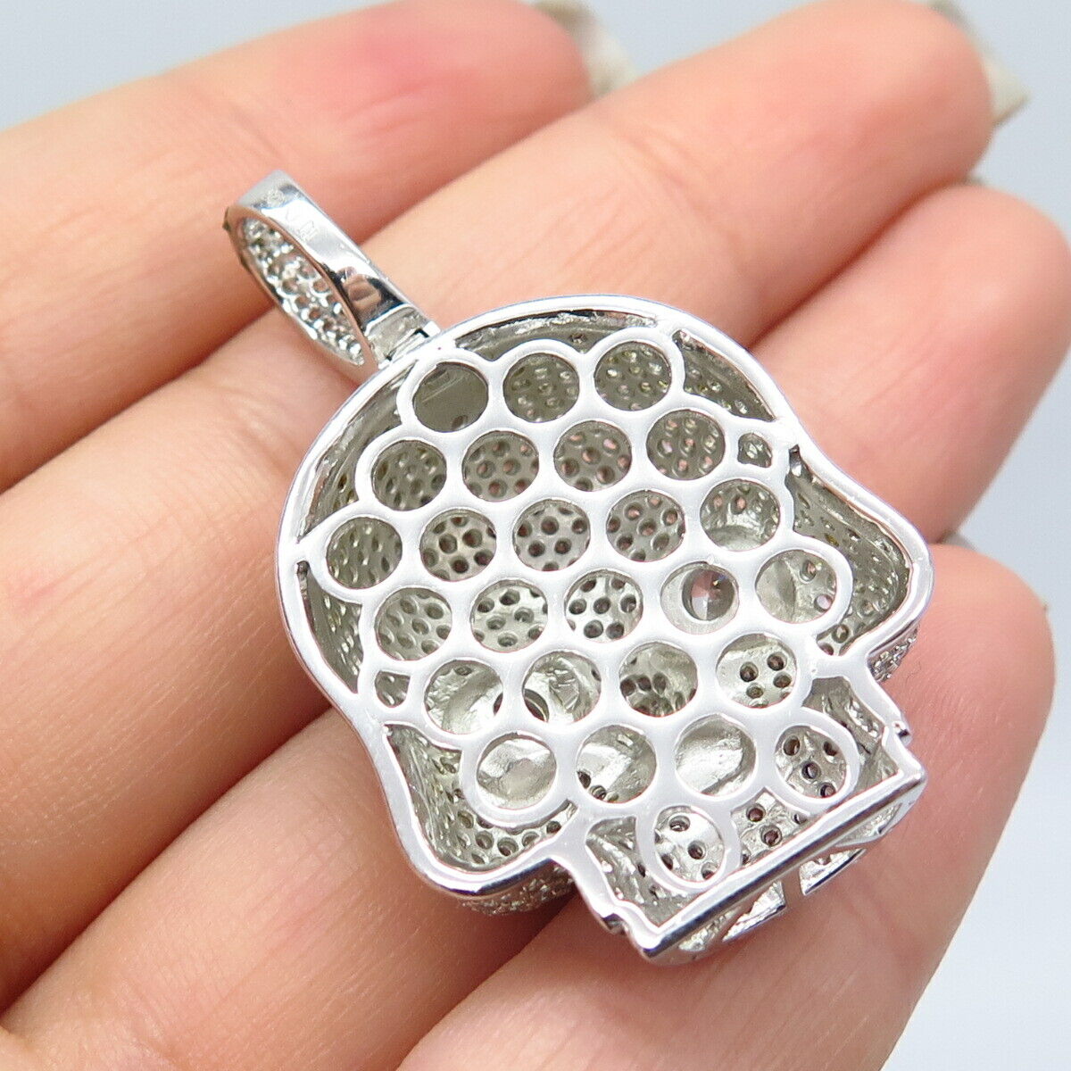 925 Sterling Silver Pave C Z Scull Biker Pendant