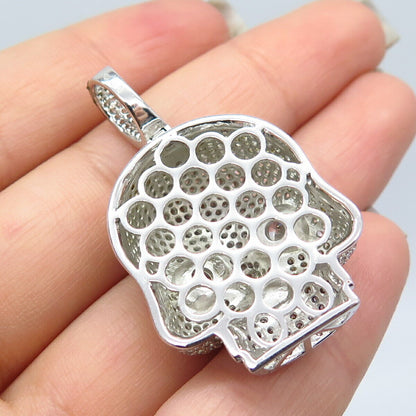 925 Sterling Silver Pave C Z Scull Biker Pendant