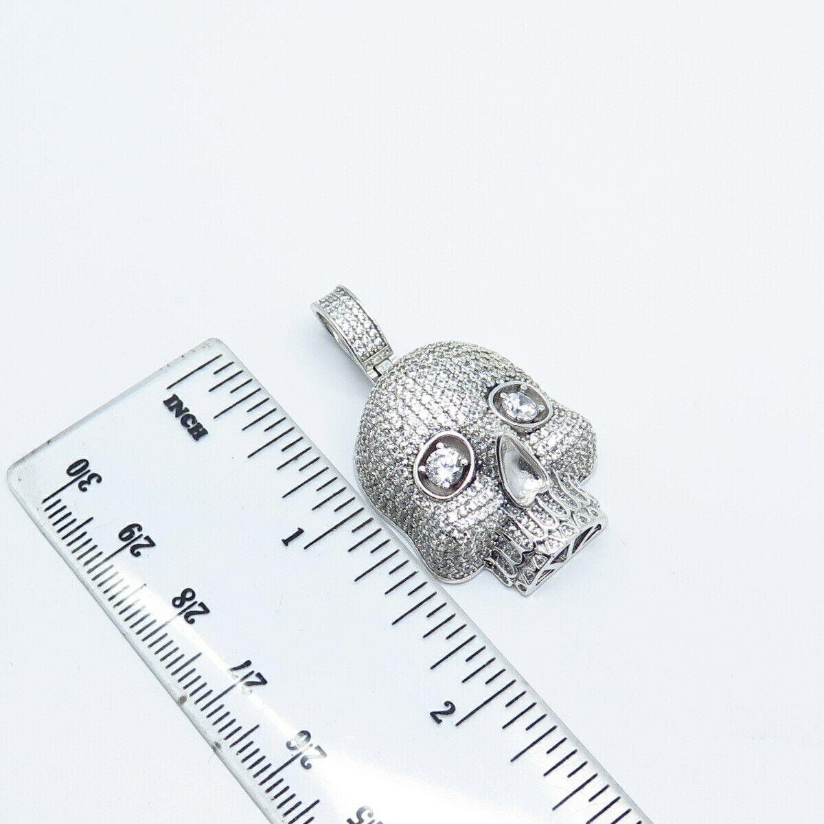 925 Sterling Silver Pave C Z Scull Biker Pendant