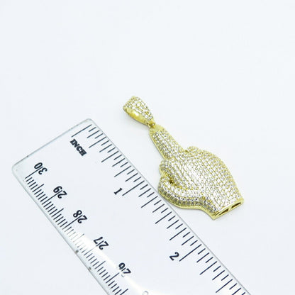 925 Sterling Silver Gold Plated Pave C Z Middle Finger Pendant