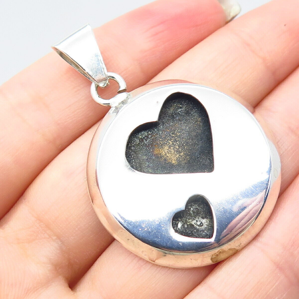 925 Sterling Silver Vintage Mexico Couple of Hearts Pendant