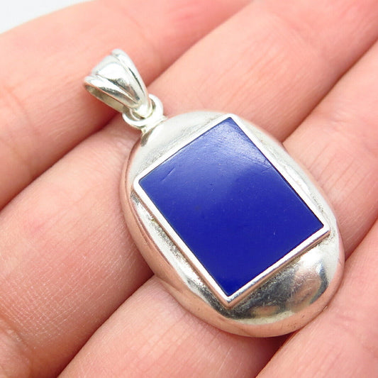 925 Sterling Silver Vintage Lapis Lazuli Imitation Pendant