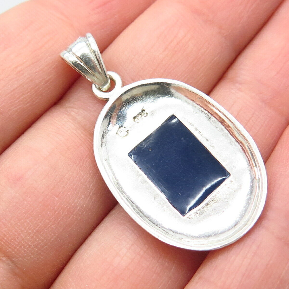 925 Sterling Silver Vintage Lapis Lazuli Imitation Pendant