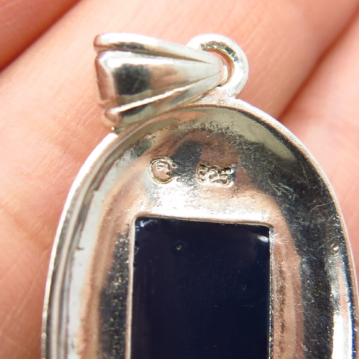 925 Sterling Silver Vintage Lapis Lazuli Imitation Pendant