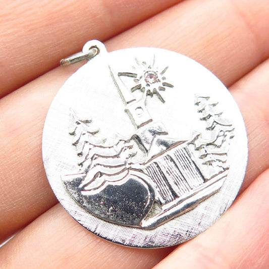 925 Sterling Silver Vintage C Z House & Tree Pendant