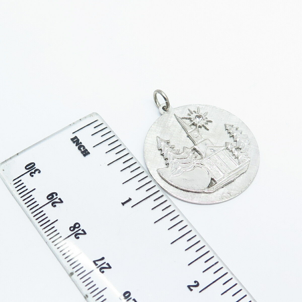 925 Sterling Silver Vintage C Z House & Tree Pendant