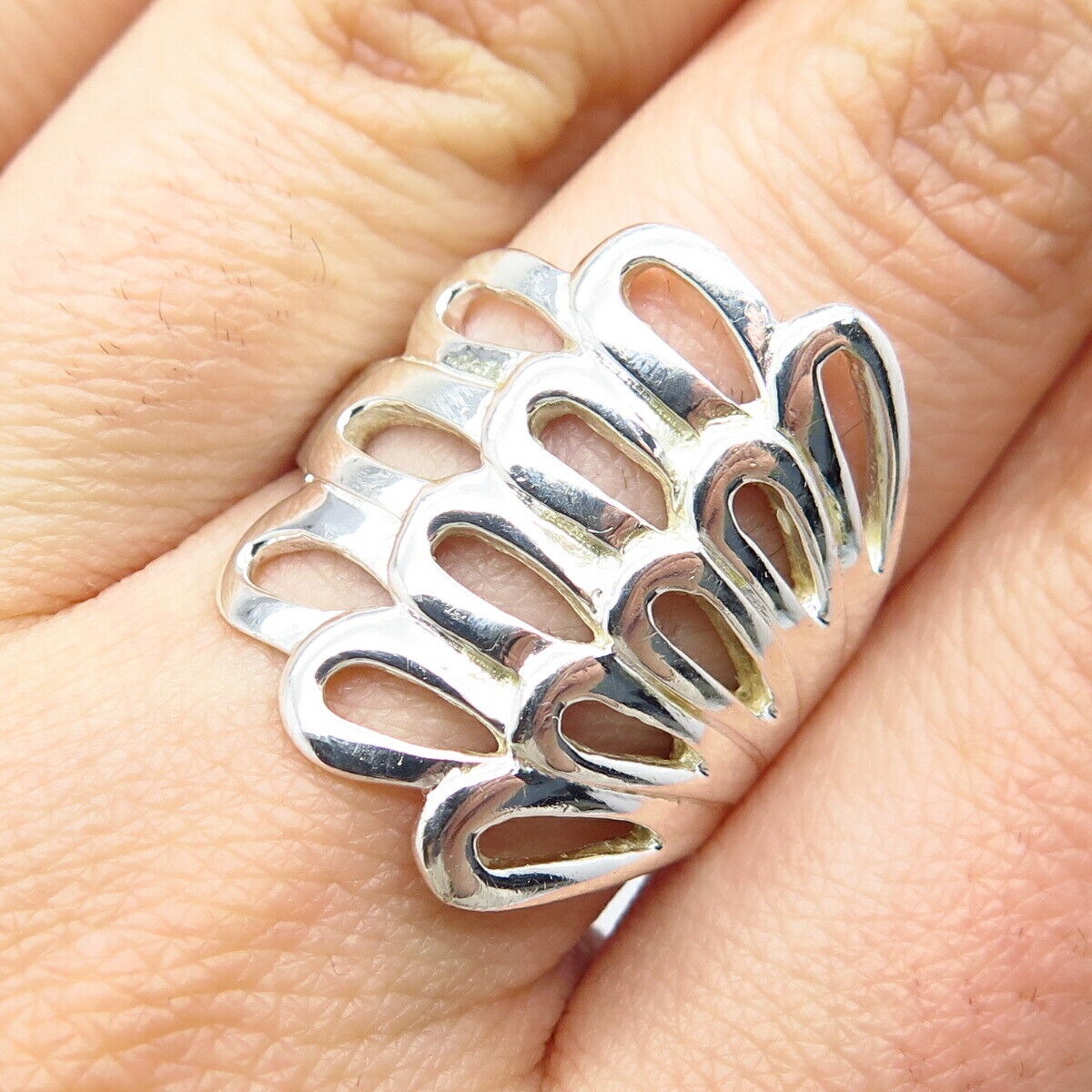 925 Sterling Silver Vintage Loop Statement Ring Size 7.75