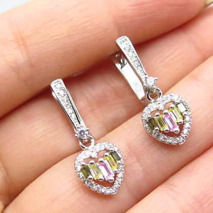 925 Sterling Silver Multi-Color C Z Heart Earrings