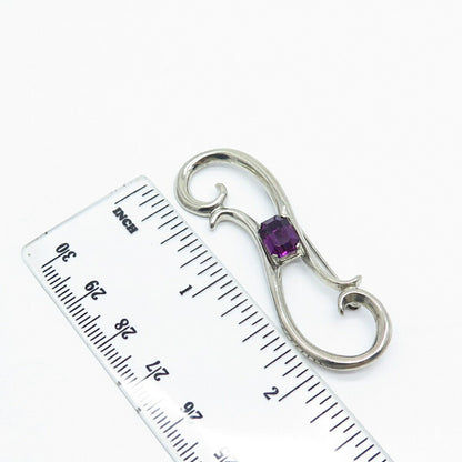 925 Sterling Silver Vintage Purple Rhinestone Modernist Pin Brooch