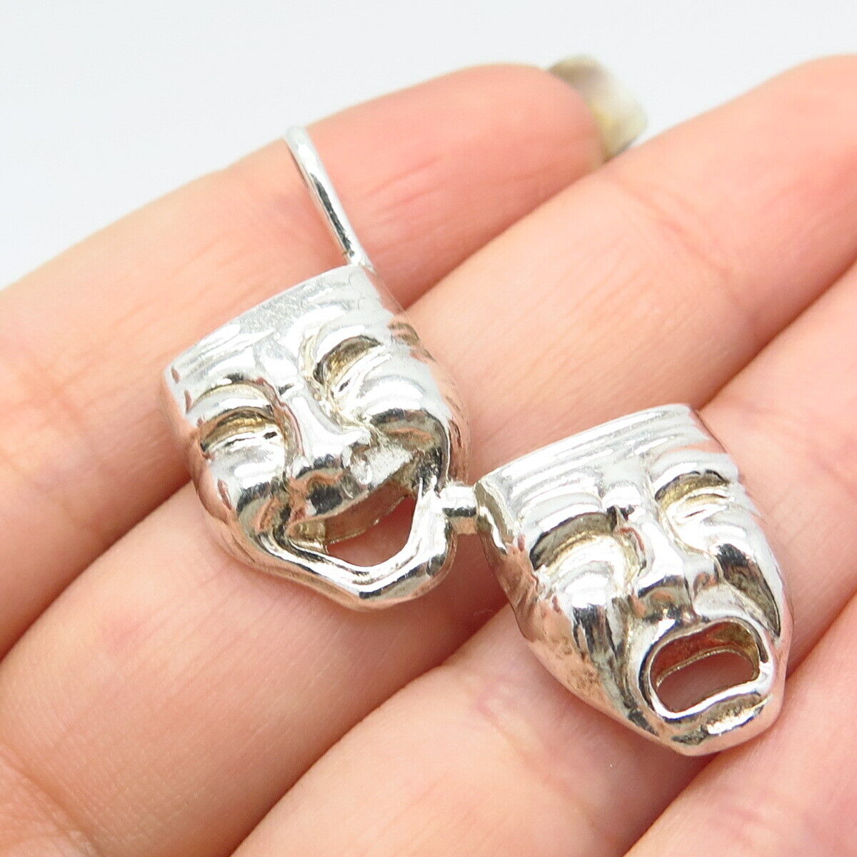 925 Sterling Silver Vintage Sock & Buskin Tragedy Comedy Mask Pendant