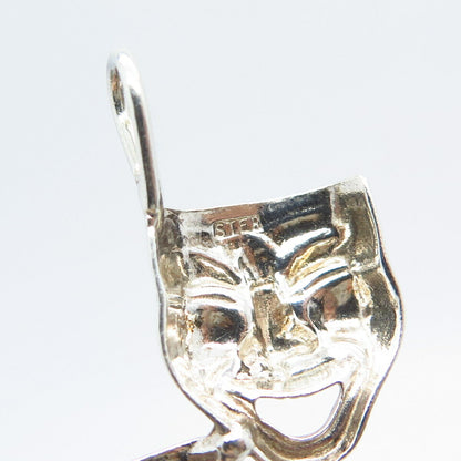 925 Sterling Silver Vintage Sock & Buskin Tragedy Comedy Mask Pendant