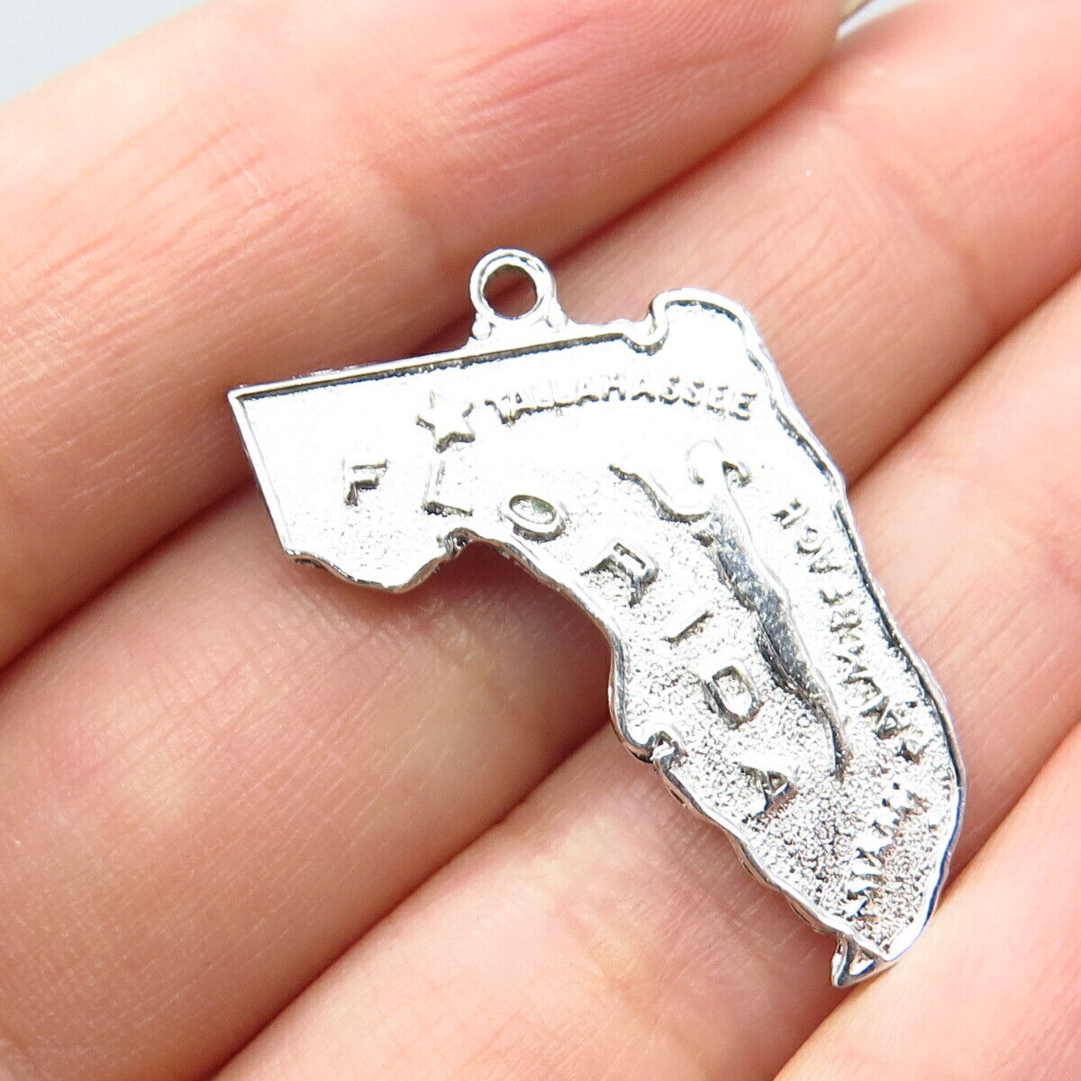 925 Sterling Silver Vintage "Florida" State Map Charm Pendant