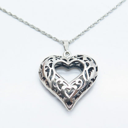 925 Sterling Silver Vintage Ornate Heart Prince-of-Wales Chain Necklace 18"