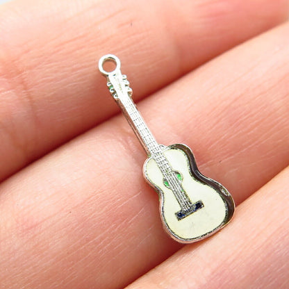 925 Sterling Silver Vintage Enamel Guitar Music Charm Pendant