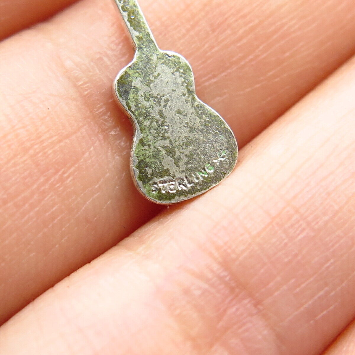 925 Sterling Silver Vintage Enamel Guitar Music Charm Pendant